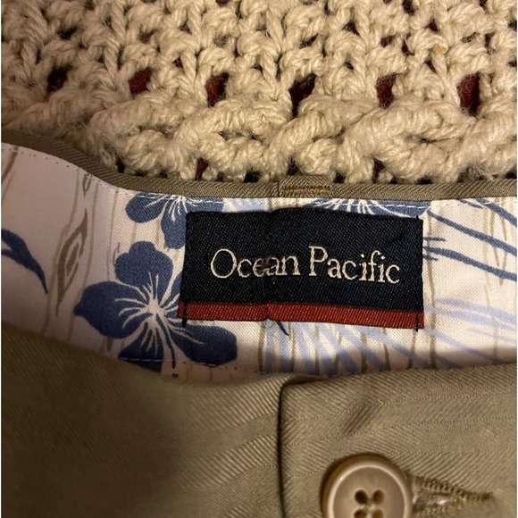 🌴Ocean Pacific Mens Pleated‎ Shorts 33 green khaki color tone on tone pattern - Picture 2 of 12